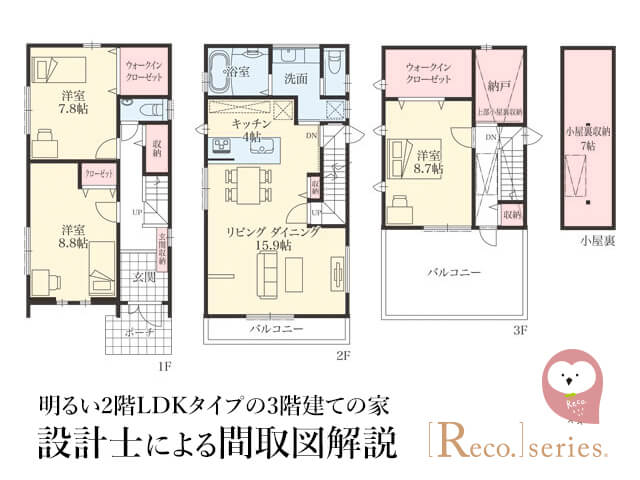 Reco Blog 設計士による間取図解説 明るい2階ldkタイプの3階建ての家
